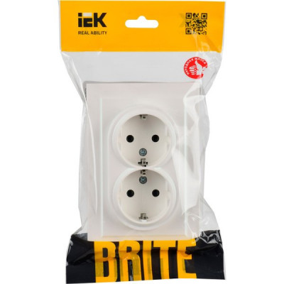 Розетка с/у 2x2P+Е 16A, IP20, в сборе, IEK BRITE [BR-R21-16-K36-F] жемчуг