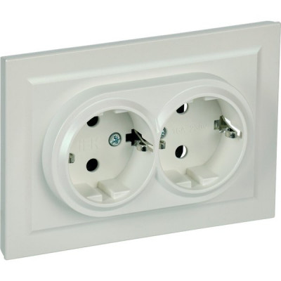 Розетка с/у 2x2P+Е 16A, IP20, в сборе, IEK BRITE [BR-R21-16-K36-F] жемчуг