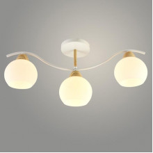 Люстра потолочная 3*E27*60W, стекло, d530*140*255, планка, Росток [XA1441/3 WH+WOOD] белый/дерево