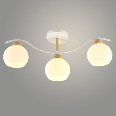 Люстра потолочная 3*E27*60W, стекло, d530*140*255, планка, Росток [XA1441/3 WH+WOOD] белый/дерево