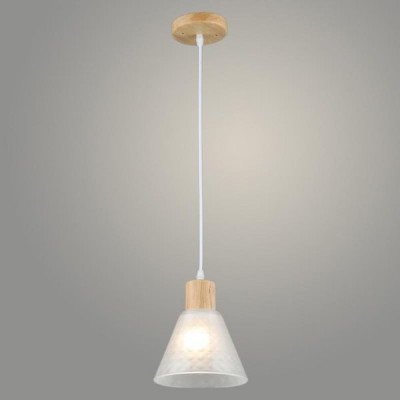 Люстра подвесная 1*E27*40W, стекло, d110*155*800, планка, Росток [N5890/1HQ WT+WOOD] белый/дерево