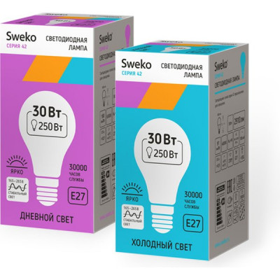 Лампа LED E27/A80 груша, 30W, 6500K, 3000Лм, SWEKO [42LED-A80-30W-230-6500K-E27]