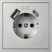 Розетка с/у 2P+E 16A, IP20, USB+Type-C, Smartbuy Капелла [SBE-09s-16-S1-USB] серебро soft touch