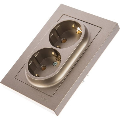 Розетка с/у 2x2P+Е 16A, IP20, в сборе, Schneider Electric ATLASDESIGN [ATN000524][6] шампань