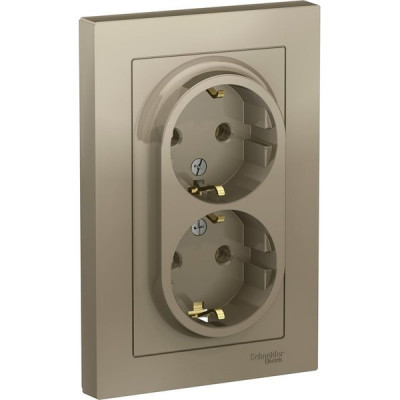 Розетка с/у 2x2P+Е 16A, IP20, в сборе, Schneider Electric ATLASDESIGN [ATN000524][6] шампань