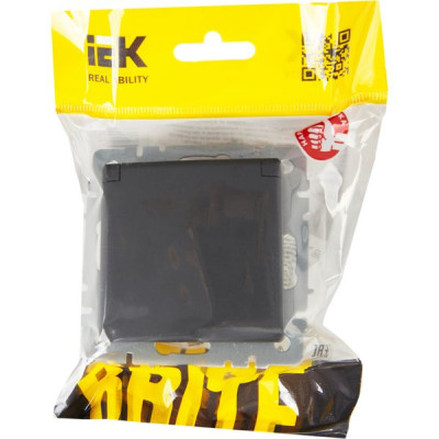Розетка с/у 2P+E 16A, IP20, в сборе, со шторками и крышкой, IEK BRITE [BR-R16-16-K53] графит