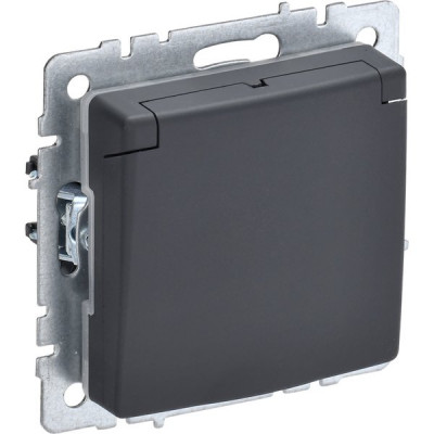 Розетка с/у 2P+E 16A, IP20, в сборе, со шторками и крышкой, IEK BRITE [BR-R16-16-K53] графит