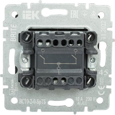 Выключатель с/у 2-кл 10А, IP20, IEK BRITE [BR-V20-0-10-K47] алюминий