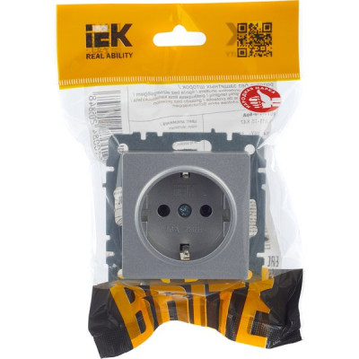 Розетка с/у 2P+E 16A, IP20, IEK BRITE [BR-R11-16-K47] алюминий