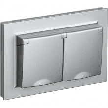 Розетка с/у 2x2P+E 16A, IP20, в сборе, со шторками и крышкой, IEK BRITE [BR-R26-16-44-K47-F] алюмини