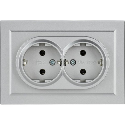 Розетка с/у 2x2P+Е 16A, IP20, в сборе, IEK BRITE [BR-R21-16-K47-F] алюминий