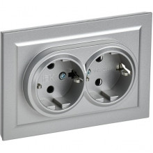 Розетка с/у 2x2P+Е 16A, IP20, в сборе, IEK BRITE [BR-R21-16-K47-F] алюминий