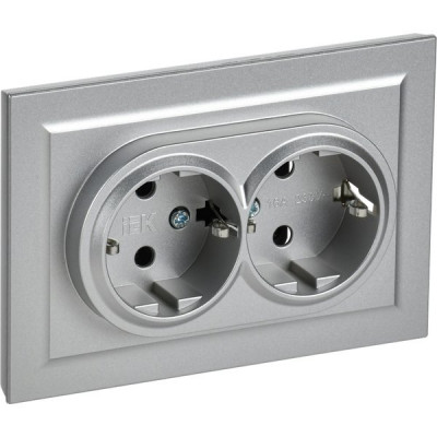 Розетка с/у 2x2P+Е 16A, IP20, в сборе, IEK BRITE [BR-R21-16-K47-F] алюминий