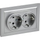 Розетка с/у 2x2P+Е 16A, IP20, в сборе, IEK BRITE [BR-R21-16-K47-F] алюминий