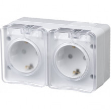 Розетка с/у 2x2P+Е 16A, IP54, со шторками, Schneider Electric ATLASDESIGN PROFI [ATN540126] белый