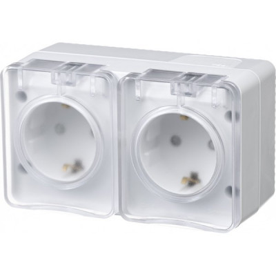 Розетка с/у 2x2P+Е 16A, IP54, со шторками, Schneider Electric ATLASDESIGN PROFI [ATN540126] белый