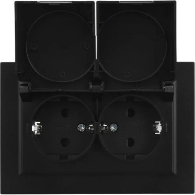 Розетка с/у 2x2P+E 16A, IP20, в сборе, со шторками и крышкой, IEK BRITE [BR-R26-16-44-K53-F] графит