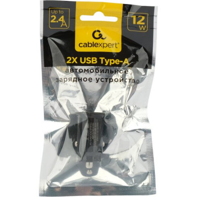 Зарядное устройство автомобильное Cablexpert, 12Вт, 2.4А, 2xUSB [MP3A-UC-CAR21] черное