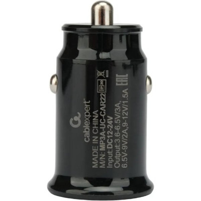 Зарядное устройство автомобильное Cablexpert, 18Вт, 3А, QC3.0, 1хUSB [MP3A-UC-CAR22] черное