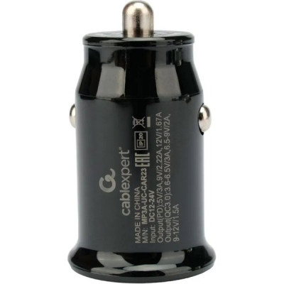Зарядное устройство автомобильное Cablexpert, 20Вт, 3А, QC3.0/PD, 1хUSB, 1хType-C [MP3A-UC-CAR23]