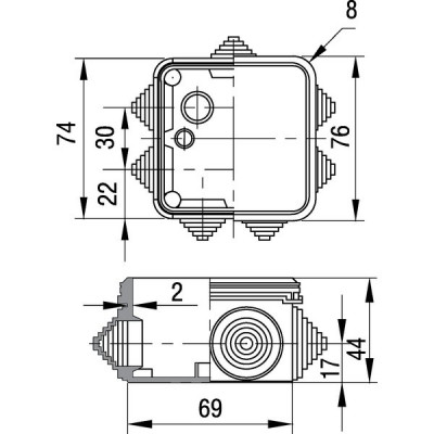Коробка распаячная о/у  70*70*40мм, крышка, IP55, 7вх, RUVinil [67030Б] белый