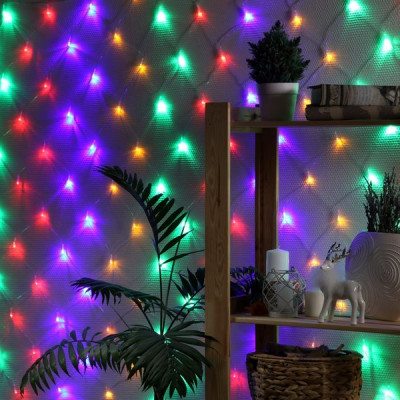 Гирлянда Сетка 1,6*1,6м, прозр., 144LED, контрол., 8 режимов, МУЛЬТИ, Luazon [1585744]