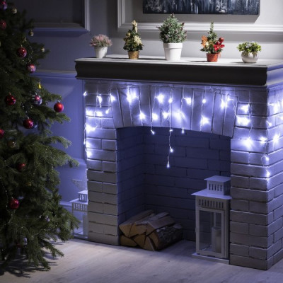 Гирлянда Бахрома 1.8*0.5м, прозр., 48LED, контрол., 8 режимов, БЕЛЫЙ, Luazon [3556829]