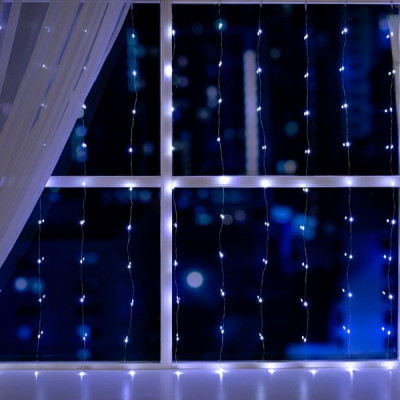 Гирлянда Занавес 1*1м, серебр., LED-100-12V, фиксинг, БЕЛЫЙ, Luazon [5206152]