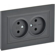 Розетка с/у 2x2P 16A, IP20, в сборе, IEK BRITE [BR-R20-10-K02-F] черный