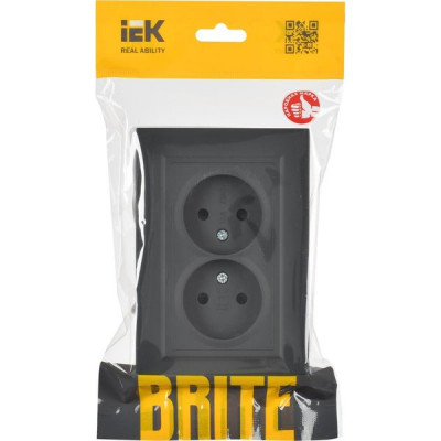 Розетка с/у 2x2P 16A, IP20, в сборе, IEK BRITE [BR-R20-10-K02-F] черный