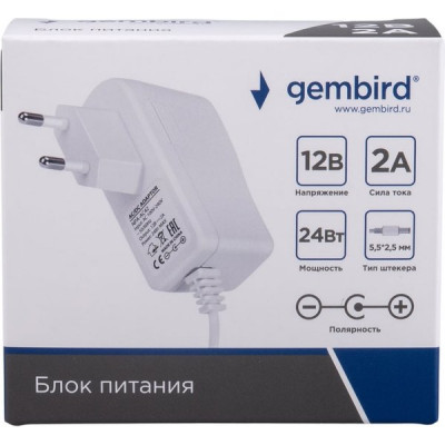 Адаптер питания 12V  24W, 2A, пластик, штекер 5.5*2.5мм, Gembird [NPA-AC42]