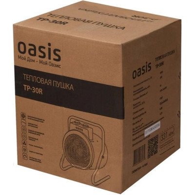 Тепловая пушка 3кВт, ТЭН, вентилятор, 250 м3/час, до 30 м2, OASIS [TP-30R]