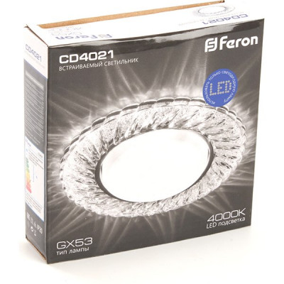 Светильник встраиваемый для ламп GX53, d130/80h30, с подсв 6400K, Feron [CD4021] хром