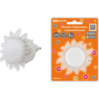 Светильник ночник LED 0.4W, в розетку, с выключателем, TDM Подсолнух [SQ0357-0031] 