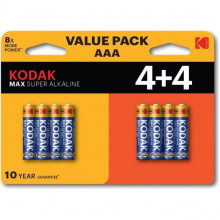 Батарейка Kodak AAA LR03 MAX Super Alkaline [BL8/48] [KD LR03/(4+4)BL MAX]