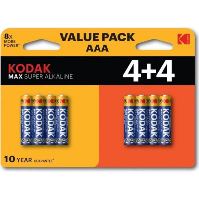 Батарейка Kodak AAA LR03 MAX Super Alkaline [BL8/48] [KD LR03/(4+4)BL MAX]