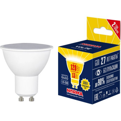 Лампа LED GU10/MR16 софит, 13W, 3000K, 1150Лм, VOLPE NORMA [LED-JCDR-13W/3000K/GU10/NR]