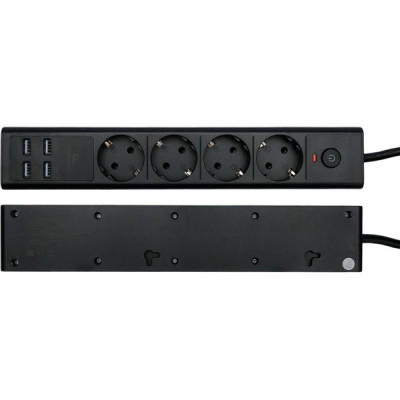 Сетевой фильтр  2м, 4 розетки, 16А/2500Вт, 3x1.5, 4хUSB, Cablexpert Exnovo [EXN-4-U4-B-2] чёрный