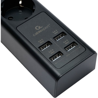 Сетевой фильтр  2м, 4 розетки, 16А/2500Вт, 3x1.5, 4хUSB, Cablexpert Exnovo [EXN-4-U4-B-2] чёрный