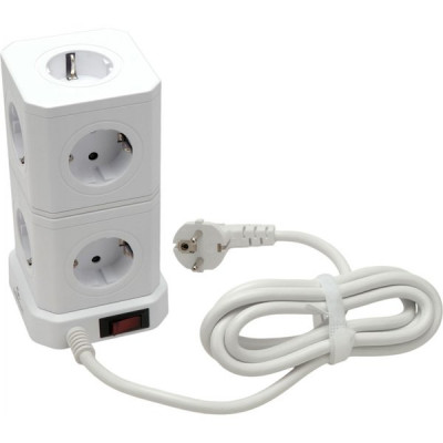 Сетевой фильтр  2м, 9 розеток, 16А/3500Вт, 3x1.5, 4хUSB, Cablexpert Tower [TWR-9-U4-W-2] белый