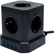 Сетевой фильтр  3м, 5 розеток, 10А/2500Вт, 3x1, 4хUSB, Cablexpert Tower [TWR-5-U4-B-3] чёрный