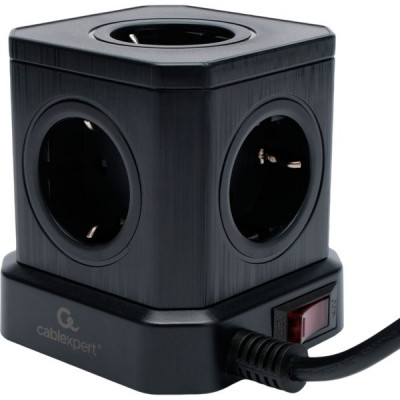 Сетевой фильтр  2м, 5 розеток, 10А/2500Вт, 3x1, 4хUSB, Cablexpert Tower [TWR-5-U4-B-2] чёрный