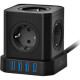 Сетевой фильтр  2м, 5 розеток, 10А/2500Вт, 3x1, 4хUSB, Cablexpert Tower [TWR-5-U4-B-2] чёрный