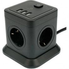 Сетевой фильтр  3м, 4 розетки, 10А/2500Вт, 3x1, 3хUSB, Cablexpert Tower [TWR-4-U3-B-3] черный