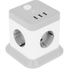 Сетевой фильтр  3м, 4 розетки, 10А/2500Вт, 3x1, 3хUSB, Cablexpert Tower [TWR-4-U3-W-3] белый