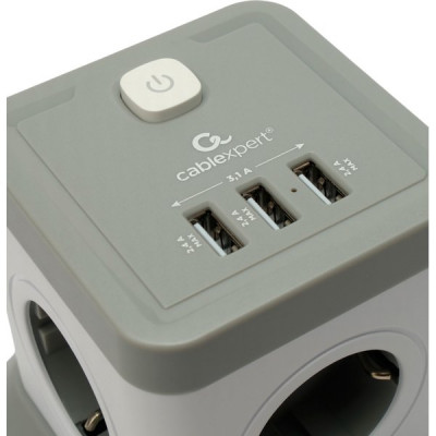 Сетевой фильтр  3м, 4 розетки, 10А/2500Вт, 3x1, 3хUSB, Cablexpert Tower [TWR-4-U3-W-3] белый