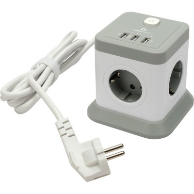Сетевой фильтр  3м, 4 розетки, 10А/2500Вт, 3x1, 3хUSB, Cablexpert Tower [TWR-4-U3-W-3] белый