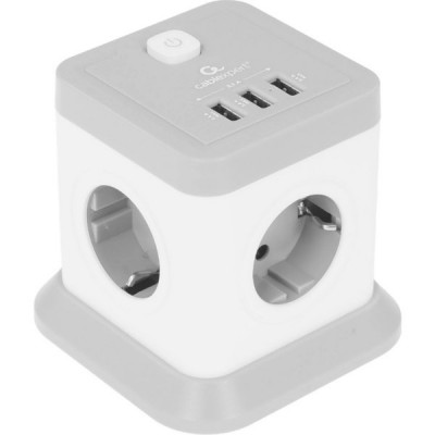 Сетевой фильтр  3м, 4 розетки, 10А/2500Вт, 3x1, 3хUSB, Cablexpert Tower [TWR-4-U3-W-3] белый