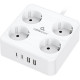Сетевой фильтр  2м, 4 розетки, 10А/2500Вт, 3x1, 2хUSB+2xType-C, Cablexpert Plate [PLT-4-C2U2-W-2]
