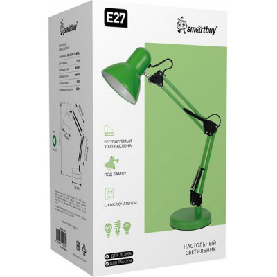 Светильник настольный E27 на основании+струбц, 2 колена, 67см, шн.1.2м, Smartbuy[SBL-DL-E27-m]мятн